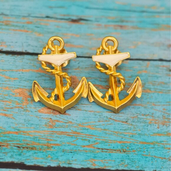 Vintage Anchor Gold Tone Stud Earrings by Avon - P29 - Picture 1 of 2